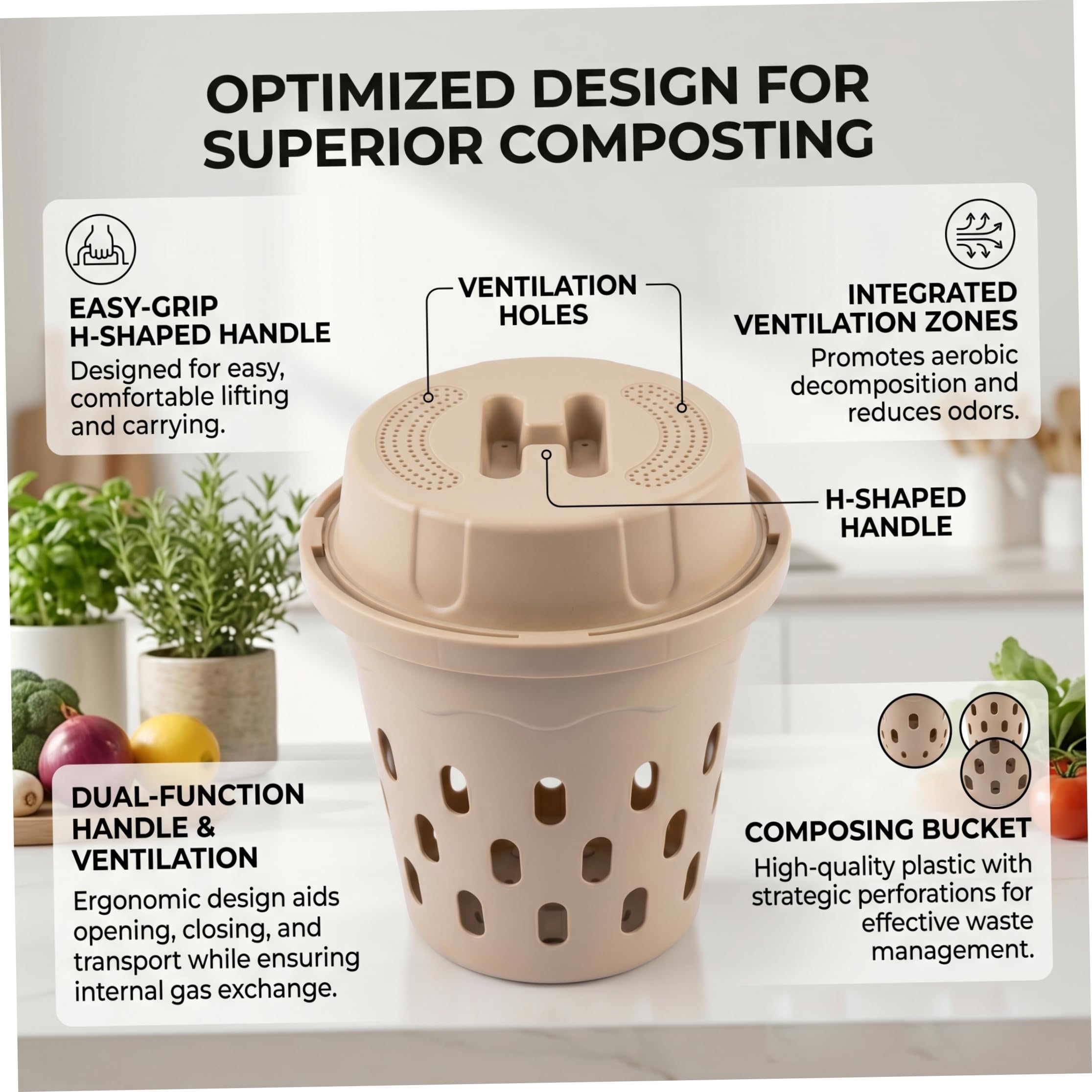 Compostador de Gusanos de aireación eficiente con Mango de fácil Agarre, contenedor de vermicompostaje para restos de Cocina, jardinería al Aire Libre, compostaje Interior