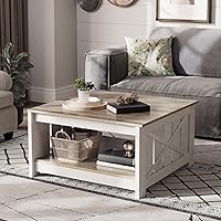 Vista 6 de YITAHOME Coffee Table Farmhouse Coffee Table with Storage Rustic Wood Cocktail Table, Square Coffee Tables for Living Meeting Room with Half Open