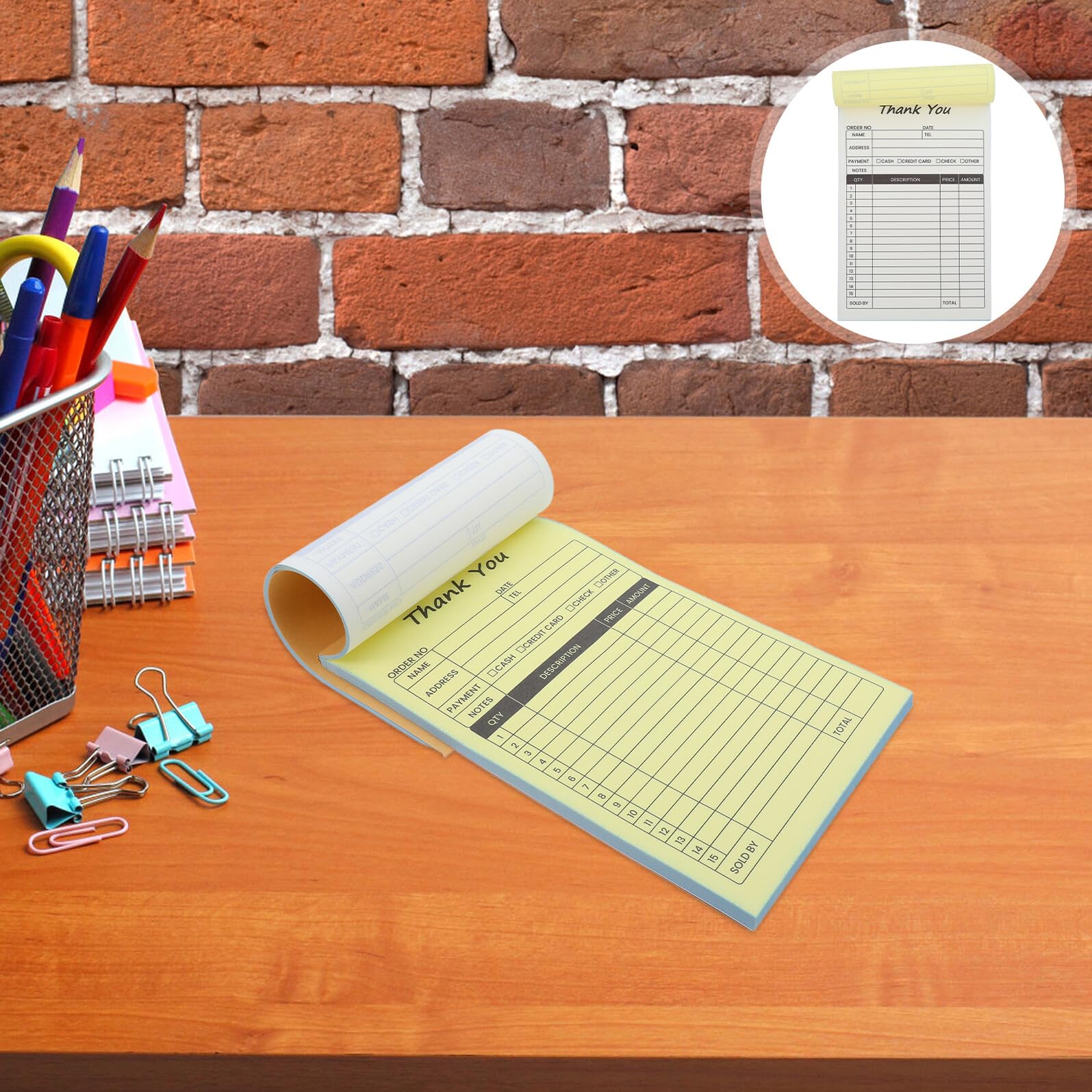 CLISPEED Lot de 2 carnets de factures pour petite entreprise avec formulaires de reçus sans carbone et dos en carton, bloc-notes en 2 parties pour suivi des achats de restaurant et de détail, 100