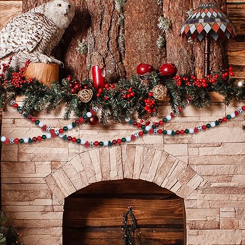 Miniatura 5 de Whaline 190 cuentas de madera de Navidad para manualidades, con forma de árbol de Navidad, cuentas espaciadoras a cuadros rojos, verdes y blancos,