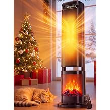 33'' Space Heater for Indoor Use, 1500W Electric Heater for Large Room with Thermostat, ECO, 120 Oscillation, 24H Timer, Remote, 3D Flame, Fast Heating Safety Tower Heater for Bedroom, Office, Home