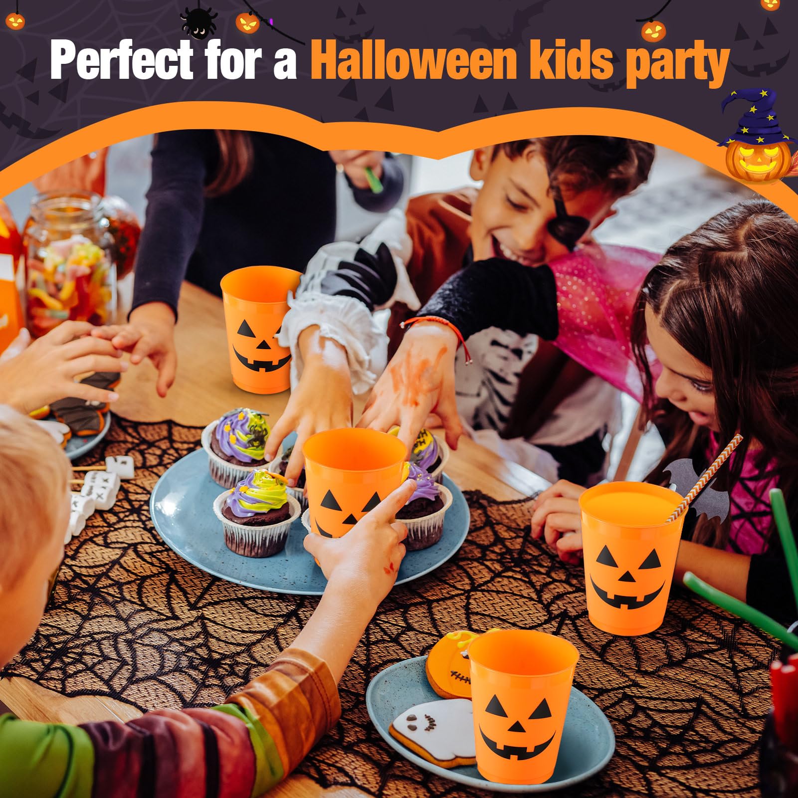 Roshtia Halloween-Plastikbecher, 237 ml, Jack O Lantern Kürbis, 100 Stück