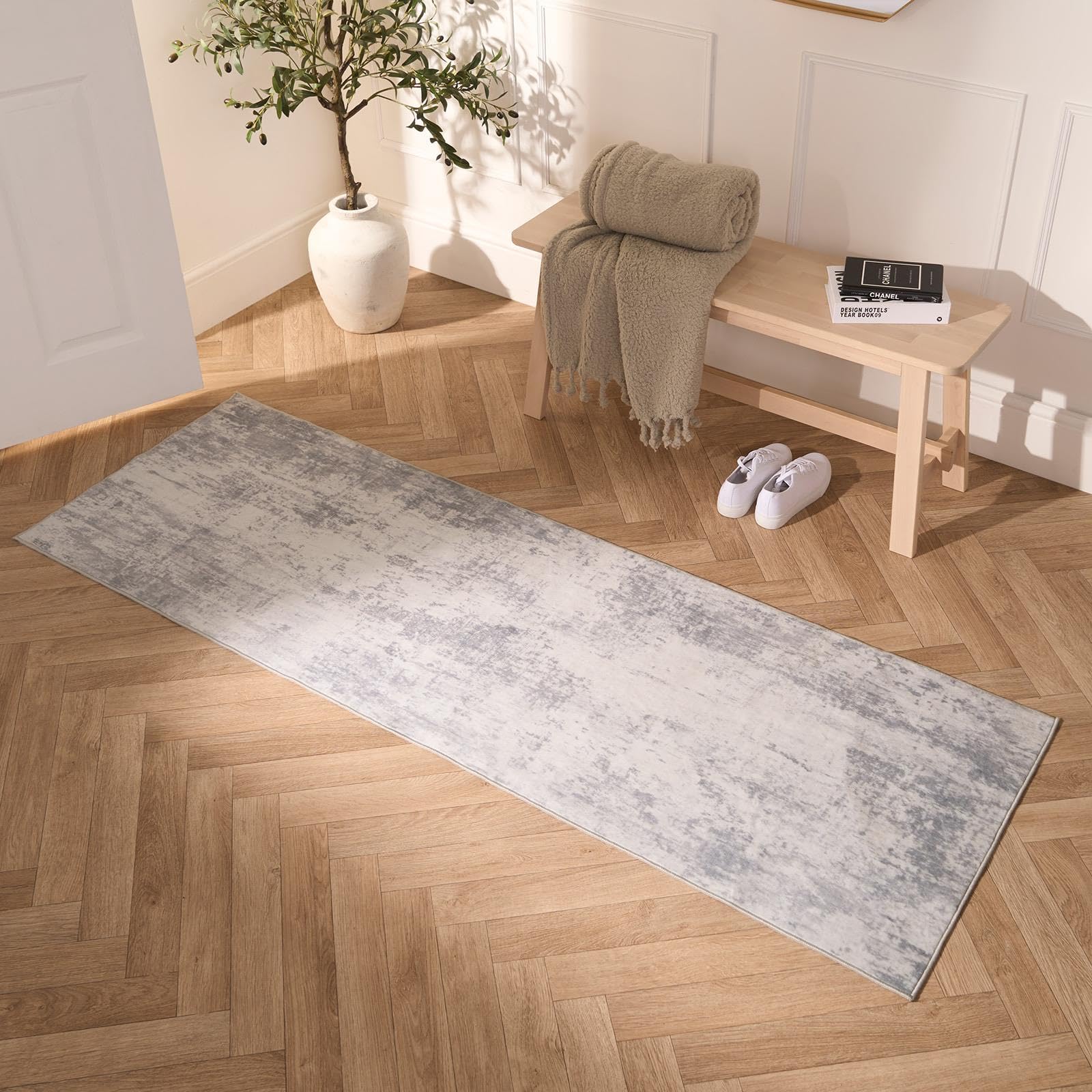 OHS Printed Washable Abstract Runner, Soft & Durable, Abstract Design Deep Charcoal Tones, Perfect for Hallways, Kitchens, Living Room Runner Charcoal-66x200cm — image 1