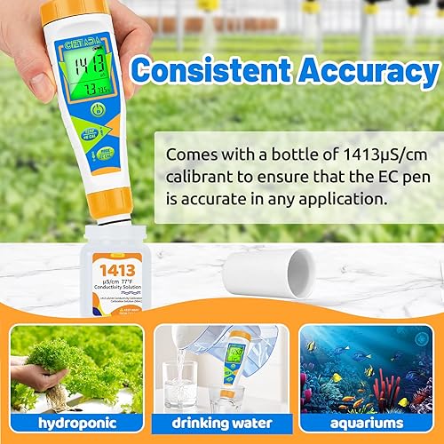 Miniatura 9 de Medidor de pH para agua Medidor digital EC y PPM para nutrientes hidropónicos 4 en 1 pH EC TDS Probador de temperatura con pantalla grande para