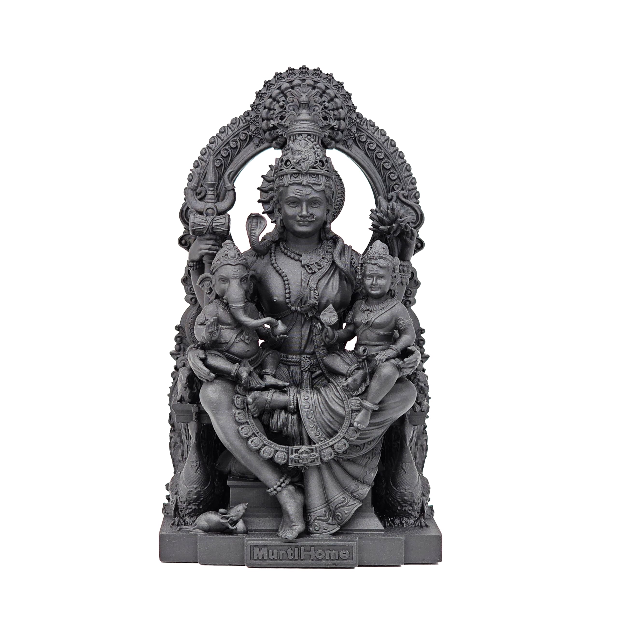 MurtiHome Ardhanarishvara Shiva Parvati Family Murti with Ganesha and Murugan, 10.4 cm Height, Black, 3D Printed, UV Resin, Hindu Religious Statue of Ardhanarishwara