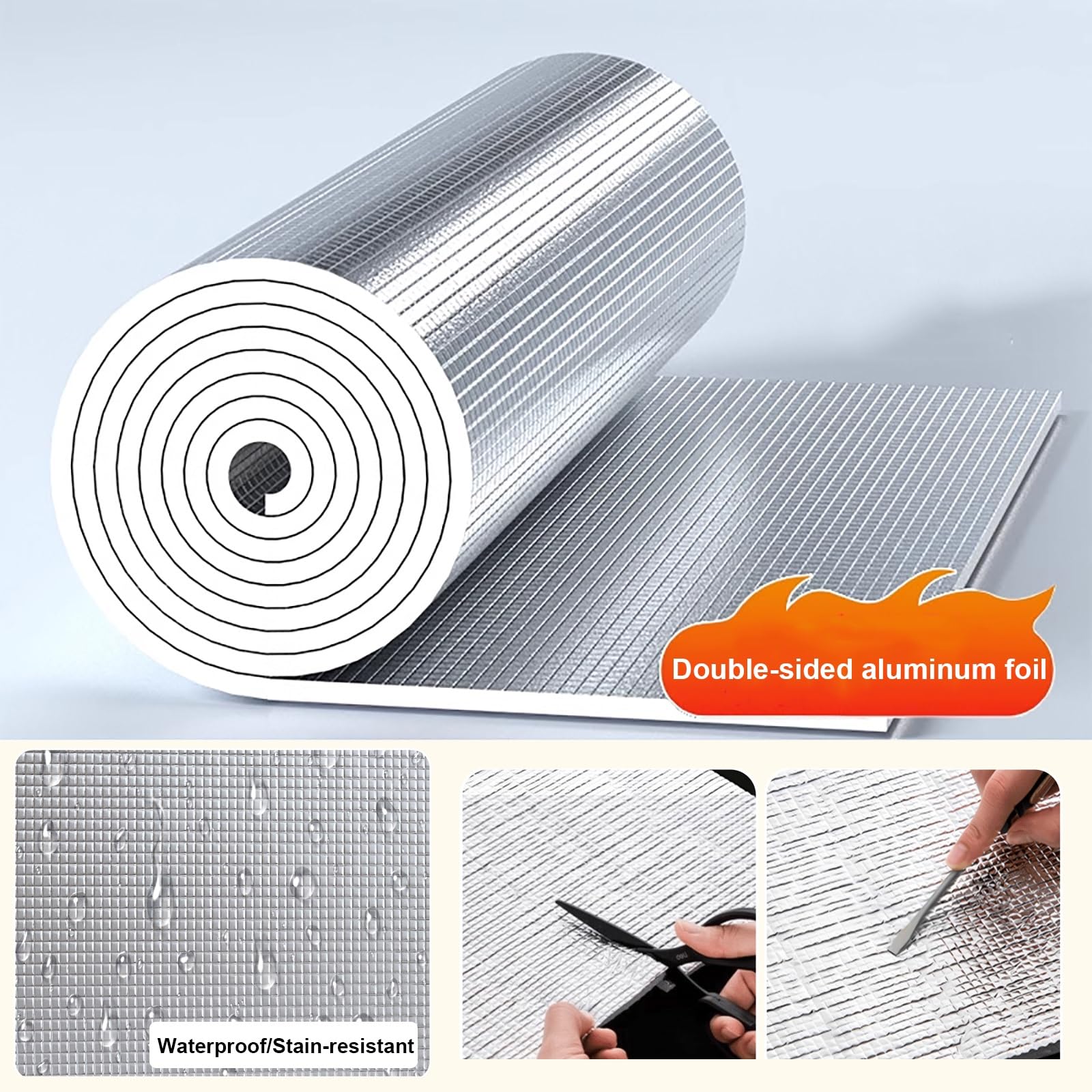 Rollo de aislamiento reflectante de calor, lámina de aluminio de doble cara para aislamiento térmico, resistente a la intemperie e insonorización
