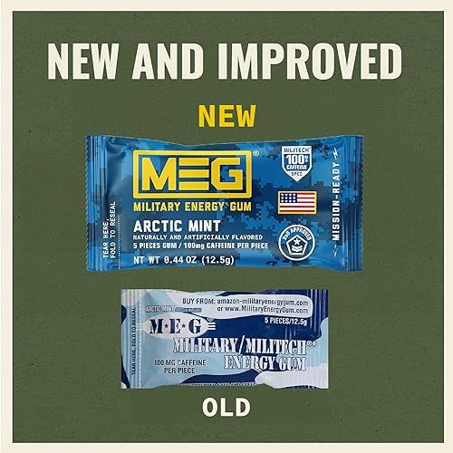 Miniatura 6 de MEG - Goma de mascar de energía militar  100 mg de cafeína por pieza + aumenta la energía + aumenta el rendimiento físico + paquete de 8 unidades de