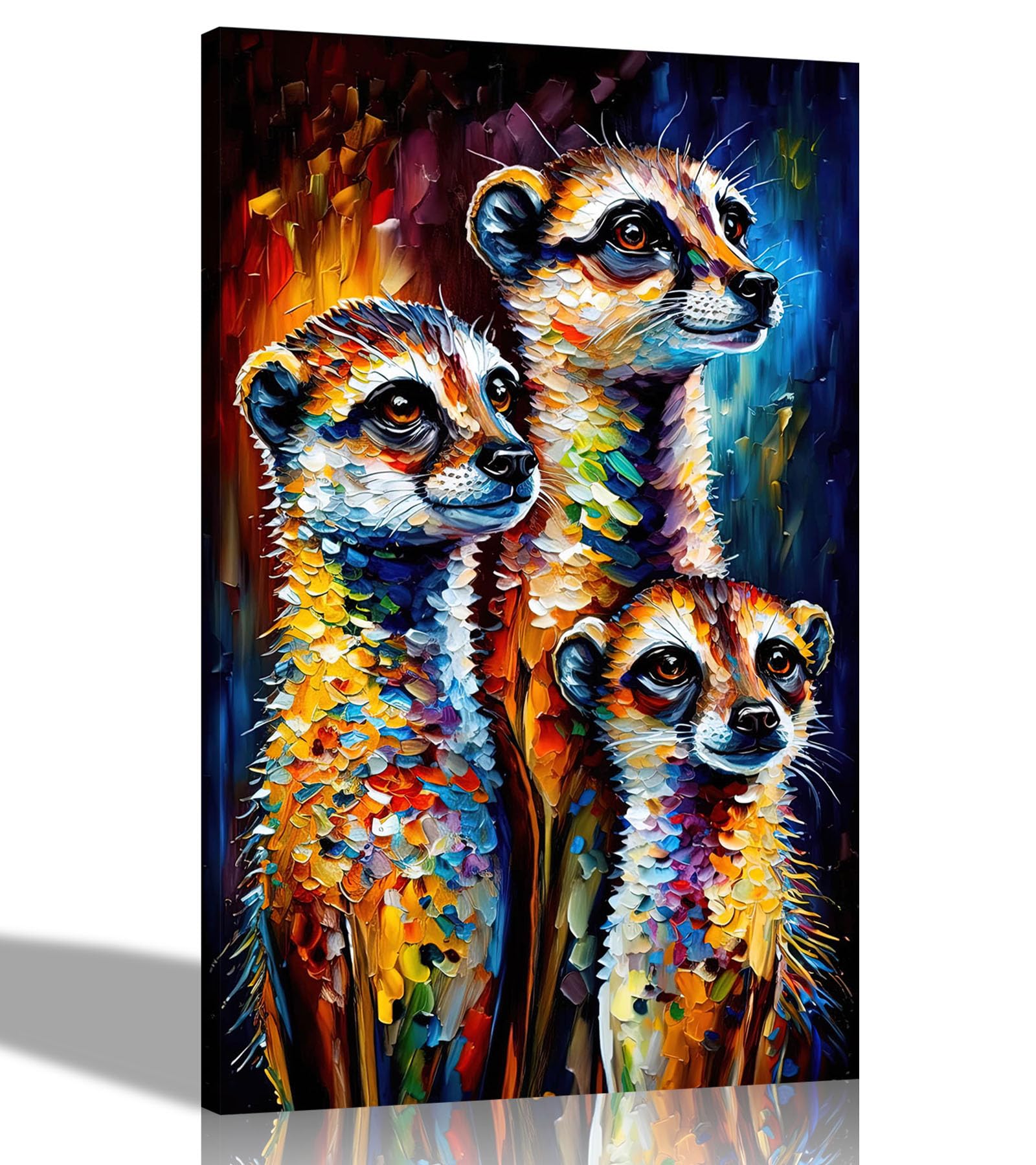 Artley Prints Multicoloured - Meerkat Family Pose Abstract Canvas Wall Art: Colourful Prints For Living Room - Ready To Hang 51 X 35Cm (20 X 14 Inches)