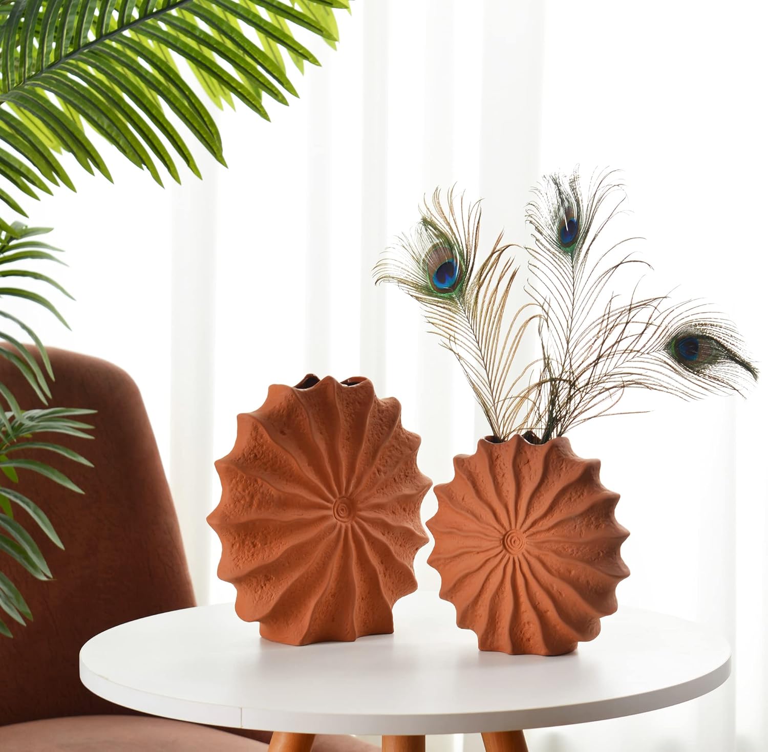 Windmill Ceramic Vase Set of 2, Terracotta Vases with Fall Decor for Flowers, Table Centerpieces and Gifts, Pumpkin