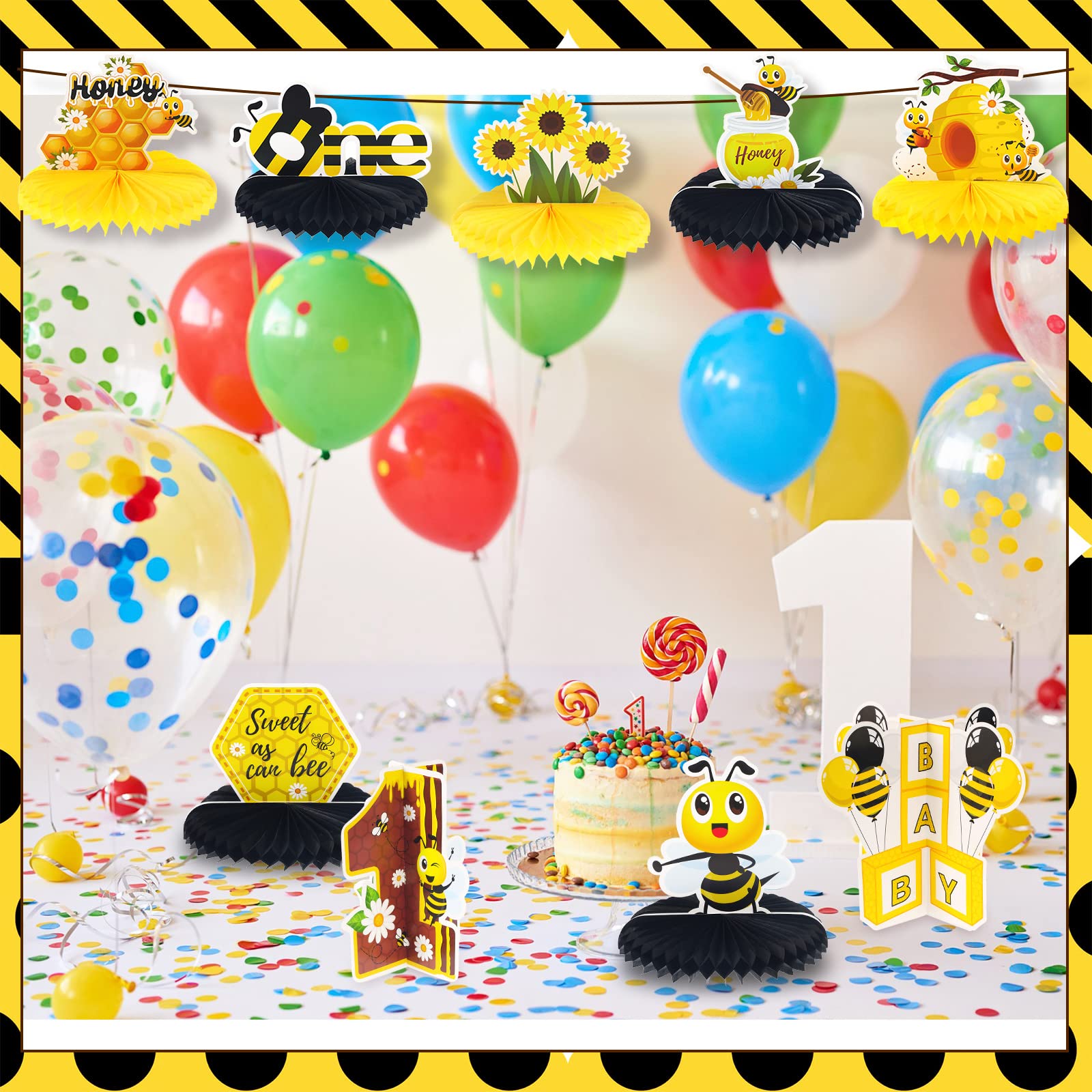 9pcs Happy 1st Bee Day Honeycomb Centerpieces Bumble Bee First Birthday Party Table Decorations Pink It's My 1st Bee Day Table Centerpiece For Girl Baby Shower Sweet As Can Bee Table