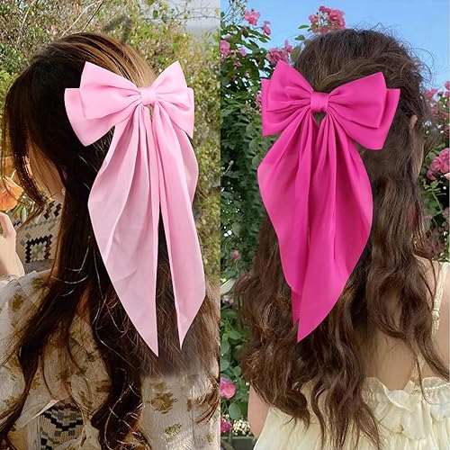 Miniatura 3 de Wecoe 4 lazos grandes para el cabello para mujer, rosa, rojo, negro, lazos de satén, pasadores para el cabello, lindos clips grandes para el cabello