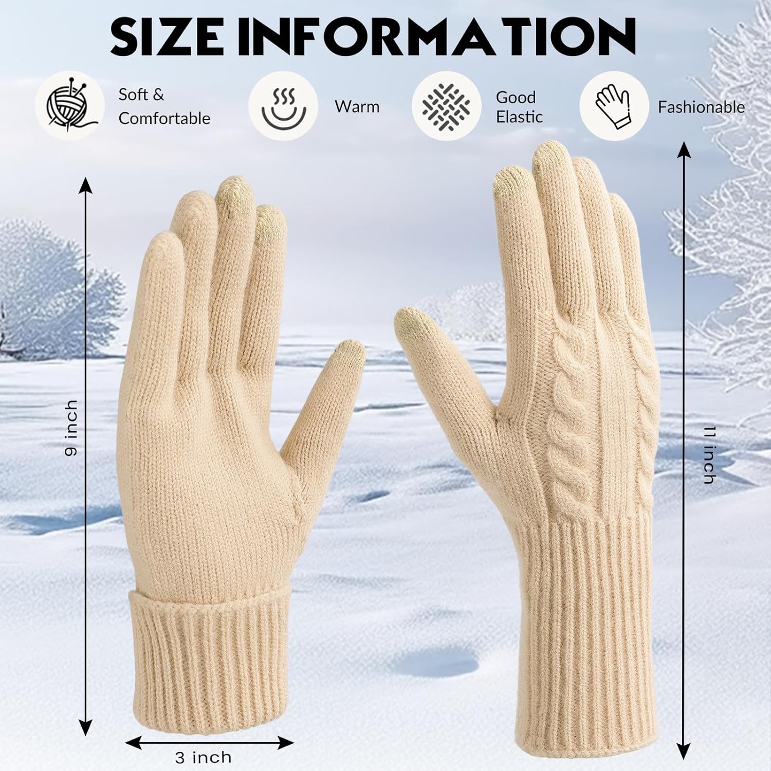 Pleneal Winter Gloves for Women Cold Weather - Womens Gloves Warm Touch Screen Fleece Lined Elastic Cuff Knit Glove 2 Pairs - Image 3
