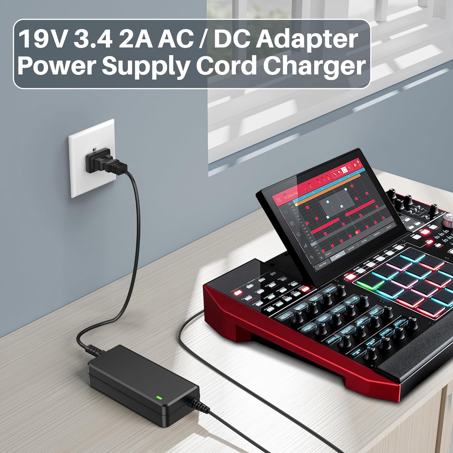 19V AC/DC Power Adapter Charger for Akai Professional MPC Live MPCLive MPC X MPCX Force Standalone Music Production Center MPC Live II Power Supply Cord Charger Replacement with UL Listed
