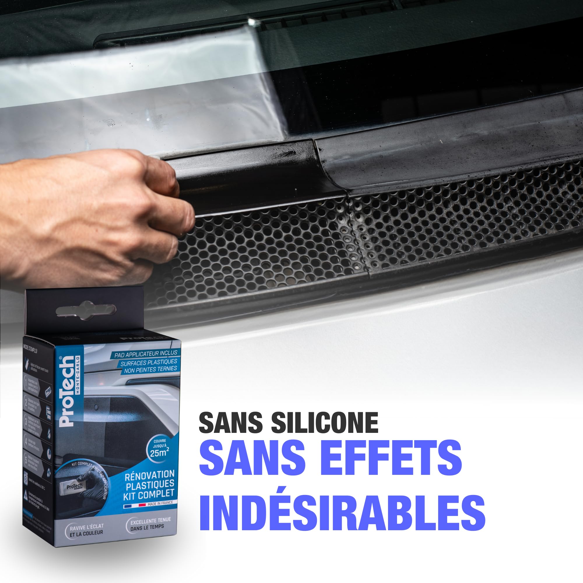 ProTechMC | Kit Complet Rénovateur Plastiques Ternes pour Voiture | Restauration Plastiques Intérieurs & Extérieurs | Éclat et Brillance d'Origine Assurés | Made In France | 50 ml