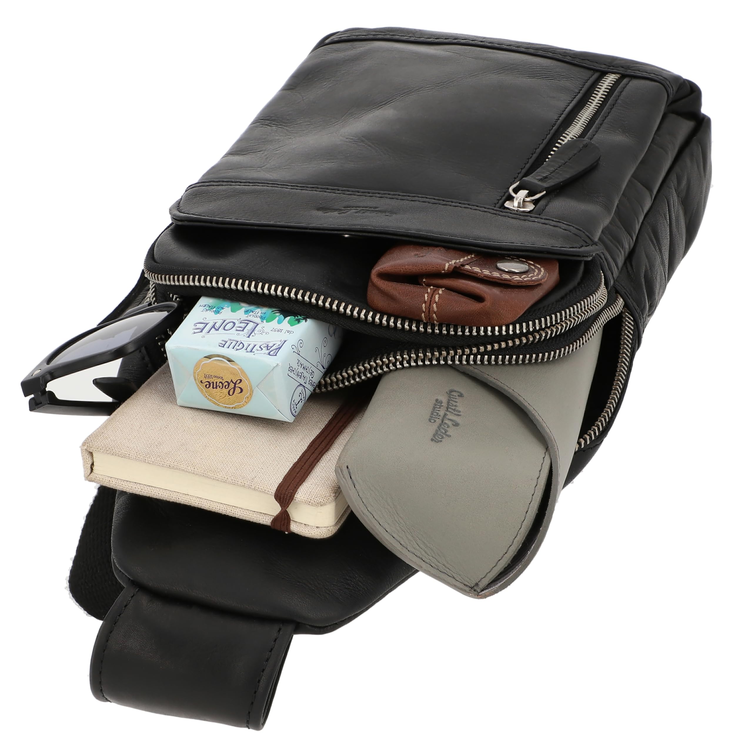 Gusti Sac en Cuir Azon Tannage végétal Sac Banane Sac ventral Sac en Cuir Slingpack Noir