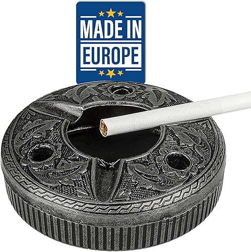 Crystalia Cenicero decorativo para cigarrillos, soporte redondo de metal para mesa de patio, interior y exterior, bonita bandeja de cenizas