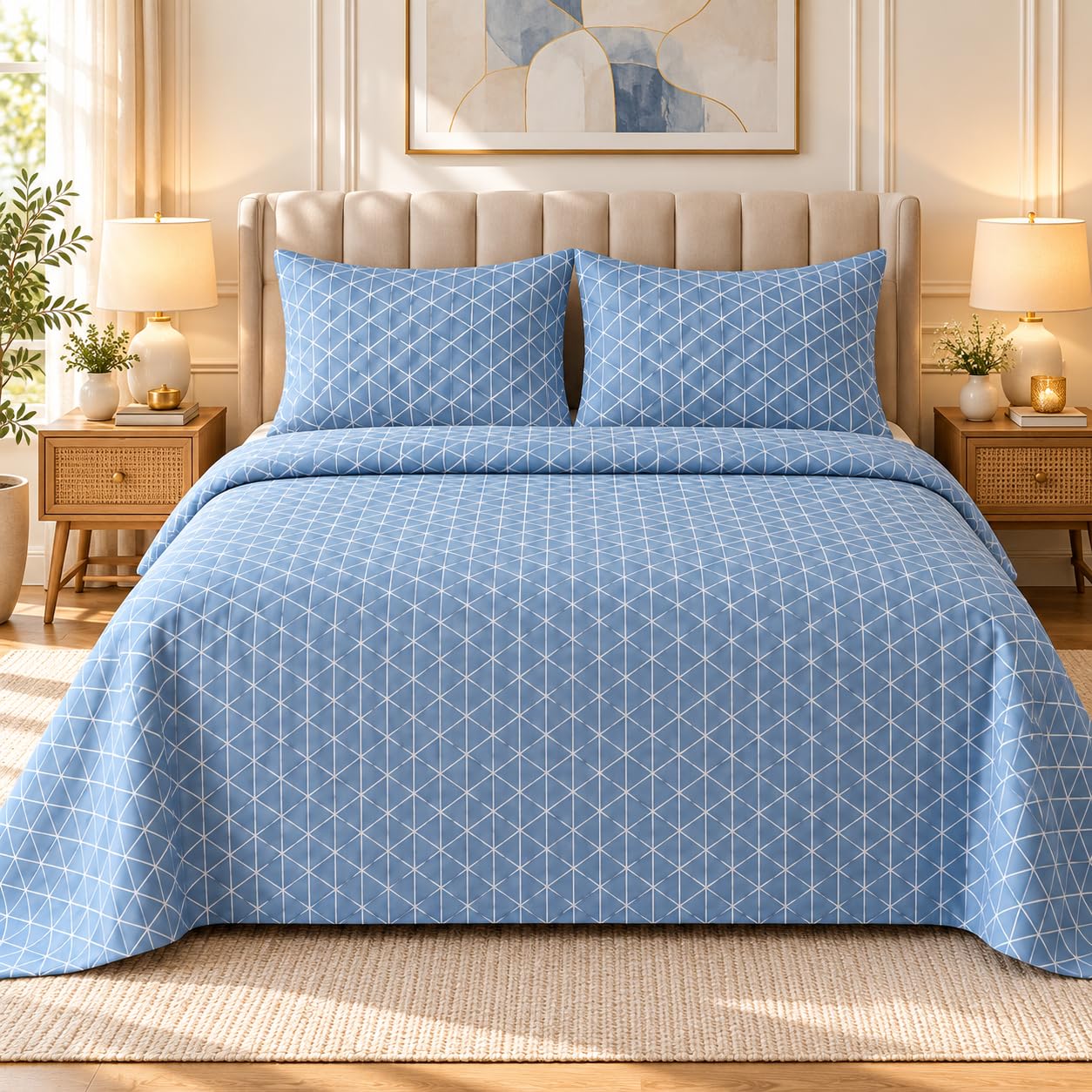 BSB HOME Floral Bed Sheets - King Size, Powder Blue -11