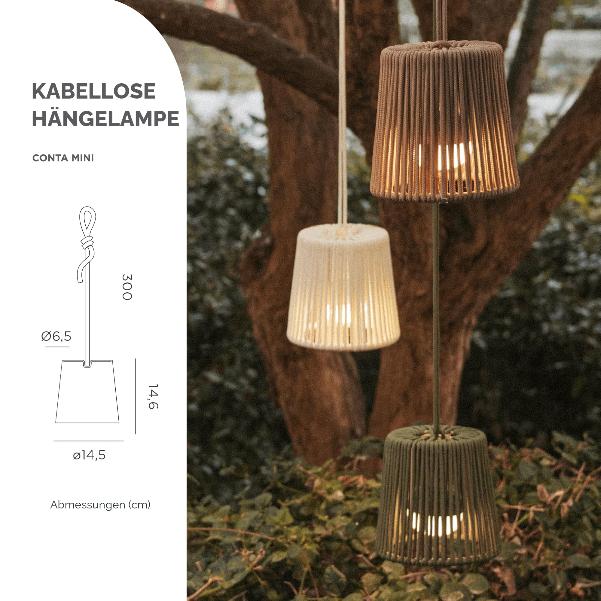 newgarden Conta Mini Tragbare LED Pendelleuchte mit Fernbedienung und USB Wiederaufladbarer Akku