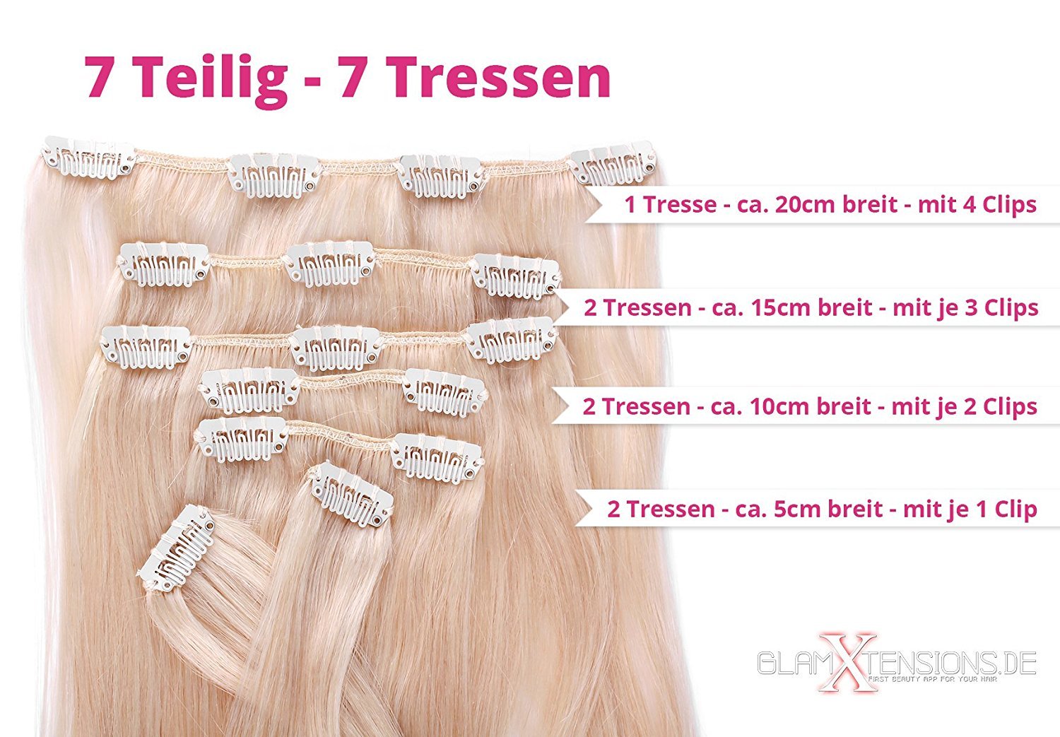 Clip In Extensions Set 100% Echthaar 7 teilig 70g Haarverlängerung 55cm Clip-In Hair Extension in der Farbe #350 Kupfer