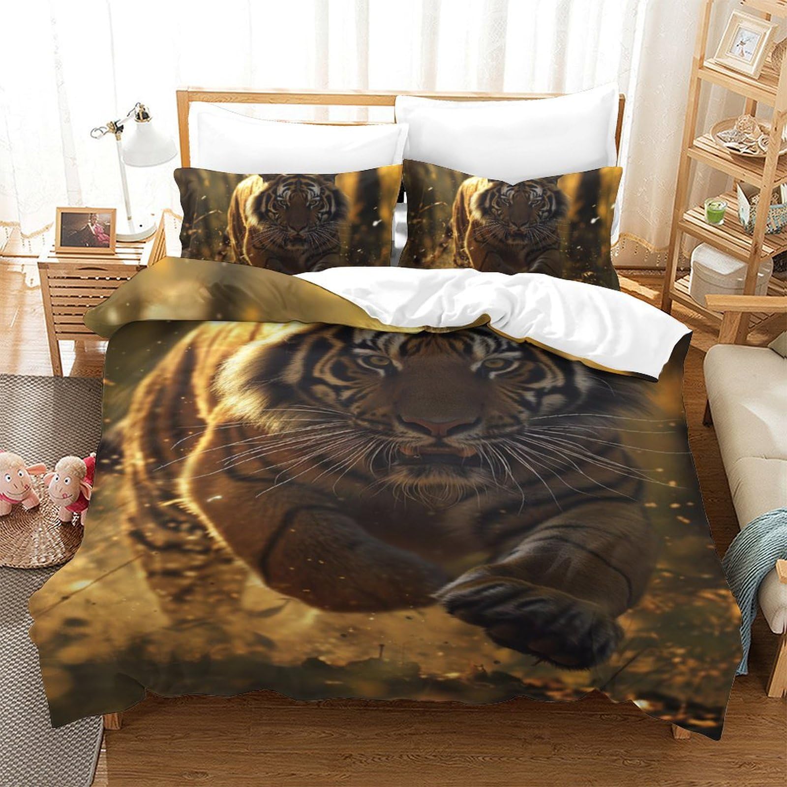 Housse de couette tigre 3D en microfibre 140x200 cm avec sa taie