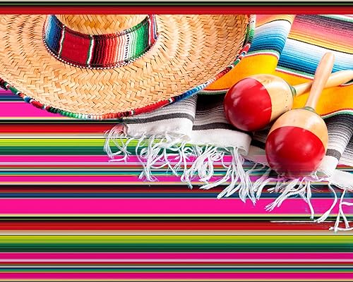 Miniatura 6 de Oudain Mantel redondo de plástico a rayas mexicanas, 6 unidades, colorido, resistente a las manchas, impermeable, para fiestas, vacaciones, cocina,