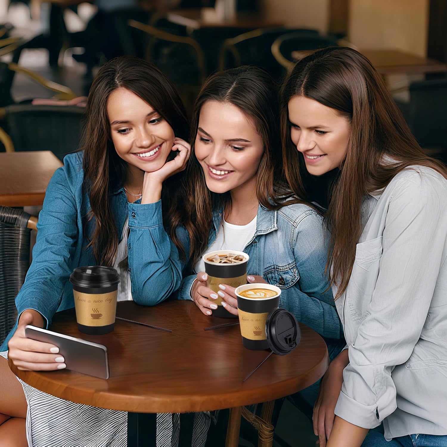 100 pack 10 oz Thickened Coffee Cups with Lids, Scald Resistant Hot Cups with Sleeve and Straw, To Go Coffee Cups for Home, Office, Cafes and Party (Black 10oz) - Image 7