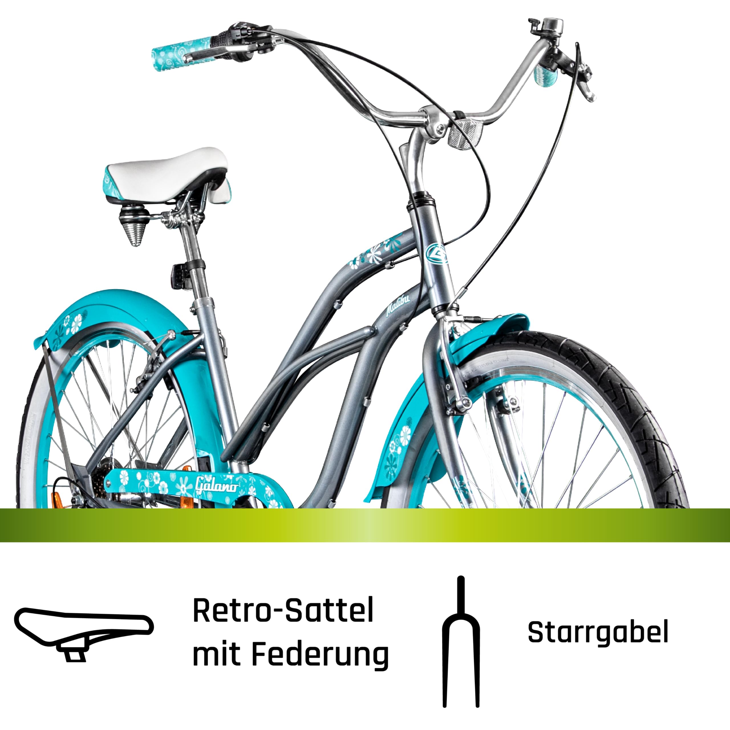 Galano Malibu Beach Cruiser 26 Zoll für 150-170 cm Retro 6 Gang Vintage Design Damenfahrrad Chopper Citybike Ballonreifen Hollandrad