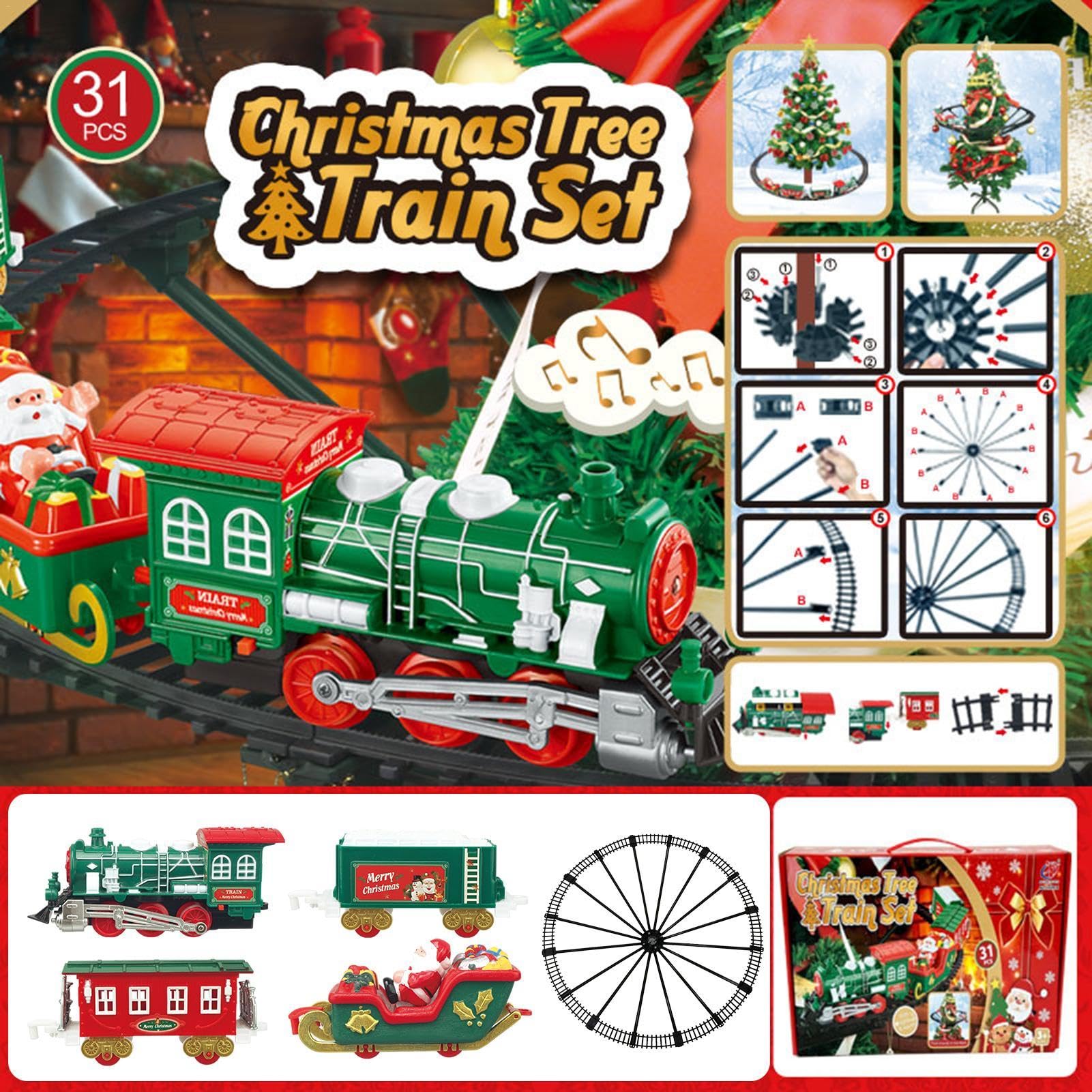Set di ferrovia di Natale per tutto l'albero, giocattolo ferroviario con | luce e suono, per albero di Natale e ferrovia con effetto sonoro elettrico
