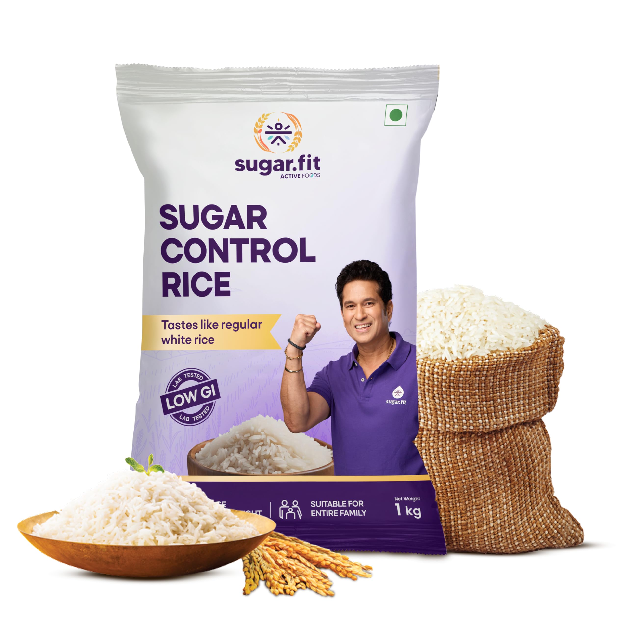 Sugar Control Rice – Sona Masoori, lab-tested low glycemic, whole grain 100% natural, pesticide-free, diabetes- friendly, supports healthy weight & blood sugar – 1 Kg (Pack of 1)