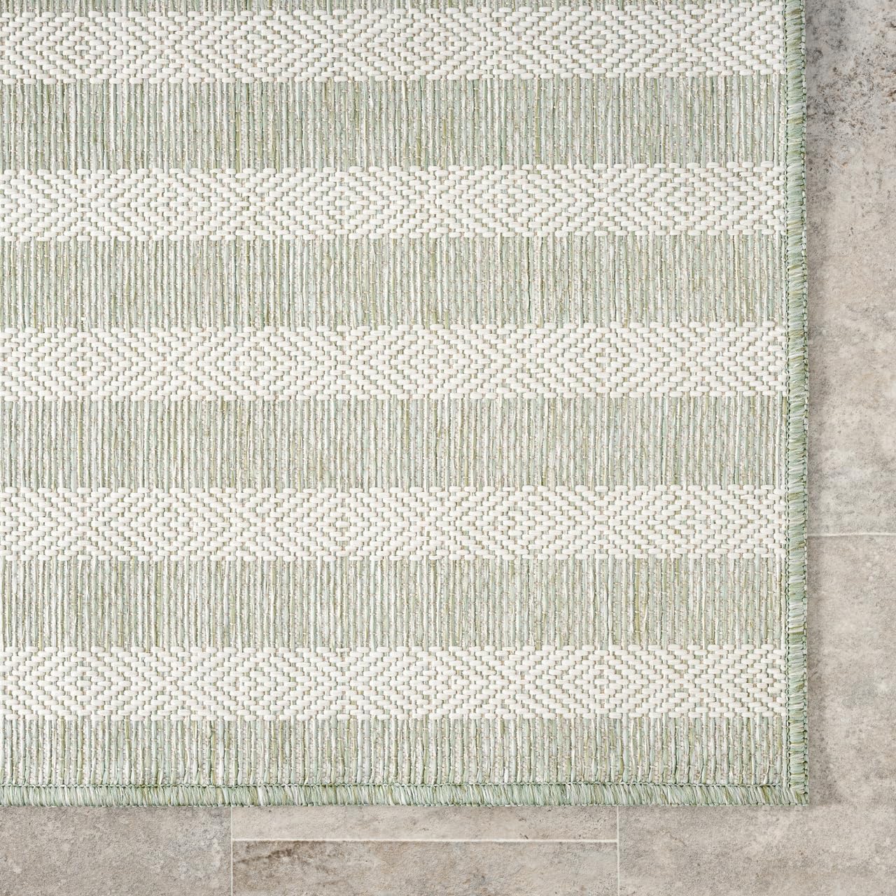 Abani Green Area Rug – Ocean Collection – 4' x 6' Striped Design – Indoor & Outdoor Use – UV Protected, Fade-Resistant, Easy to Clean – Durable for Patio, Deck, Entryway, or Kitchen