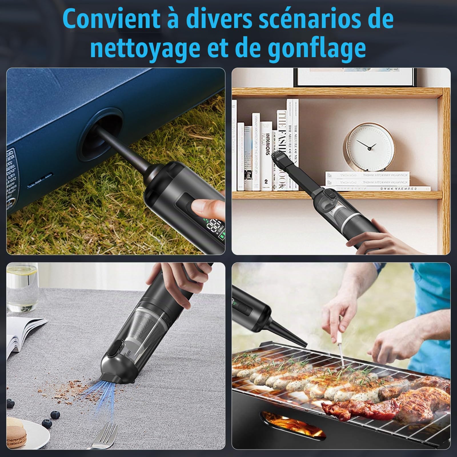 Journeyside Aspirateur à Main pour Voiture, 16000PA Aspirateur à Main sans Fil, Aspirateur pour Voiture 2 en 1, Écran de Batterie LED, 3 Niveaux D'aspiration pour Nettoyage Recoins et Ppetits Débris