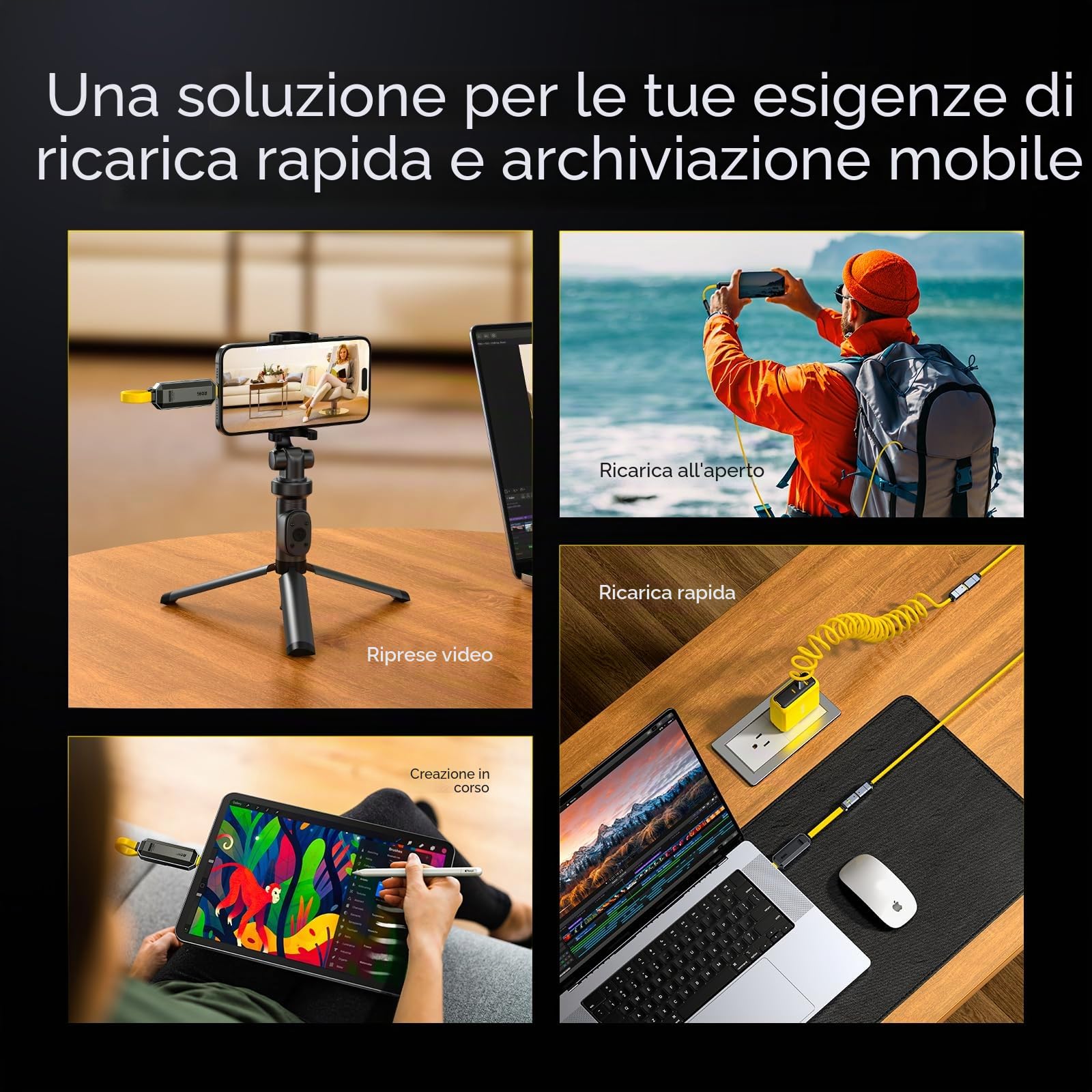 AOHI Set di cavi USB C da 240 W fai da te con unità flash USB C da 512 GB, 2 in 1 PD 3.1 per ricarica rapida e archiviazione dati, con USB 3.2 Gen2 Type C SSD USB Drive per MacBook, iPhone 16, Galaxy