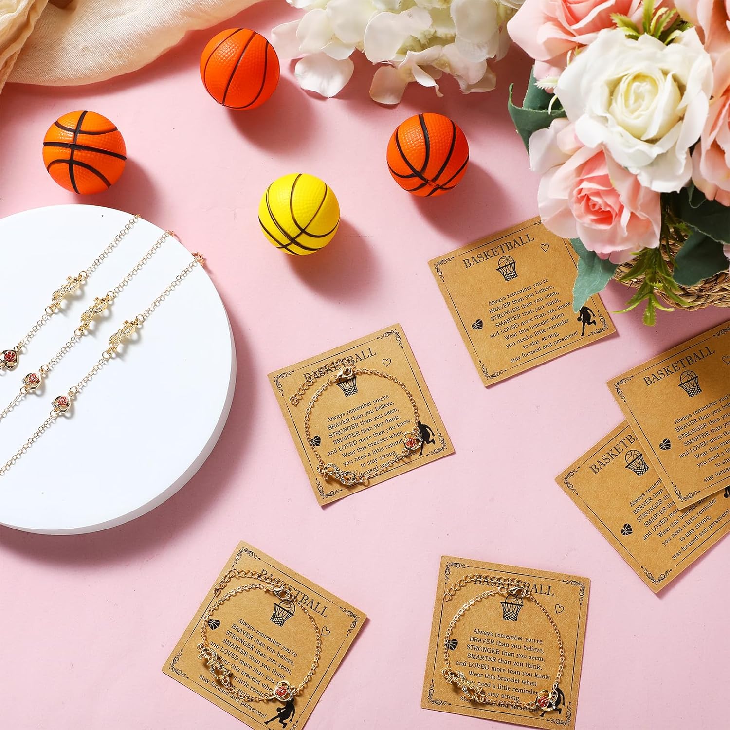 Sumind 12 Sets Basketball Infinity Bracelets for Women 14K Gold Plated Basketball Bracelets with Inspirational Cards Sports Jewelry Team Gifts for Women Coach Sport Players Party Favors - Image 3