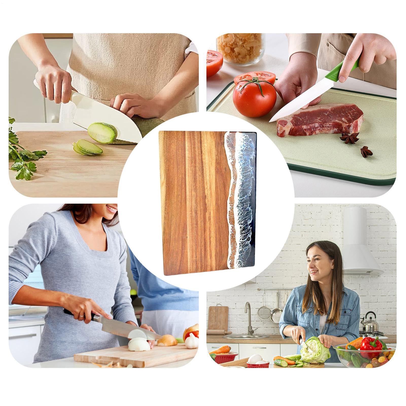 Tabla De Cortar Tabla De Madera Con Resina De Doble Cara Para Carne Y Pan | Con Tablas De Cortar Con Diseño De Playa De Cocina para Fruta Verdura Hogar Boda Queso Apartamento Picnic Camping Encime