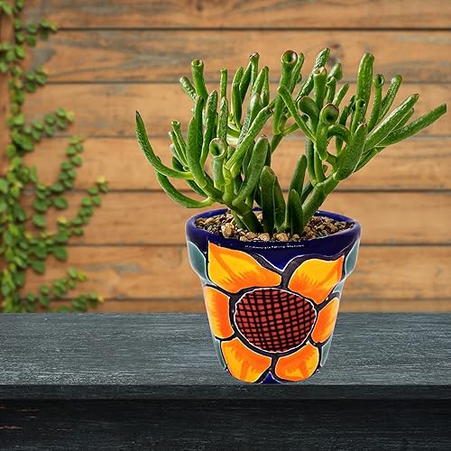 Miniatura 6 de Maceteros de cerámica mexicana - Juego de 3 piezas - Cerámica Talavera - Maceta para suculentas, flores pintadas a mano (3.1 pulgadas, girasoles)