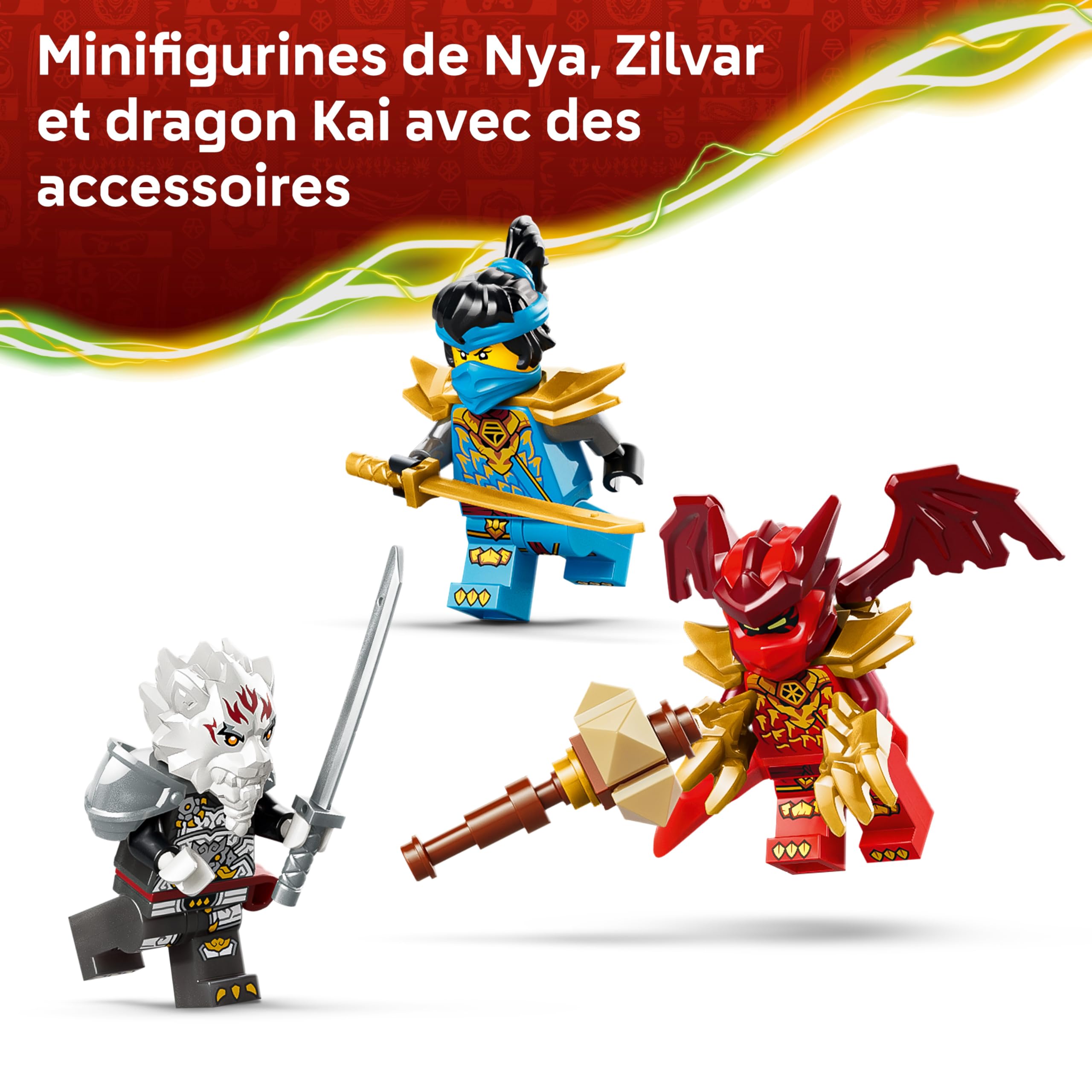 LEGO Ninjago Zilvar et Grimtak la Bête Draconique - Jouet Ninja avec Figurine & 3 Minifigurines Dont Kai & NYA - Cadeau d'anniversaire pour Garçon dès 7 Ans ou Fan du Soulèvement des Dragons 71863