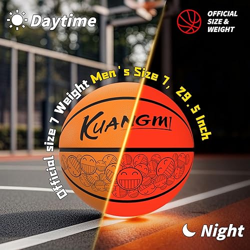 Miniatura 2 de Kuangmi Balón de baloncesto con luz LED, brilla en la oscuridad para juego nocturno y canasta de entrenamiento, tamaño oficial 7 (29.5 pulgadas),