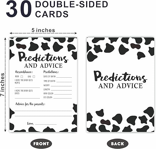 Miniatura 10 de Juego de preguntas para bebés para baby shower, impresiones de vacas de 5 x 7 pulgadas, tarjetas de juego rellenas de doble cara para niños o niñas,