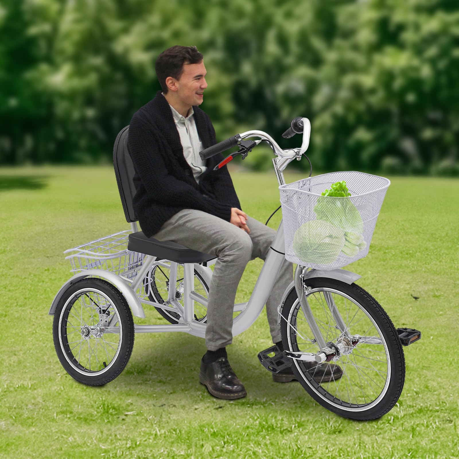 Triciclo Adultos 26" 6 Velocidades - Con Cesta, Acero Carbono, Altura Ajustable, Para Mayores, Compras, Paseo