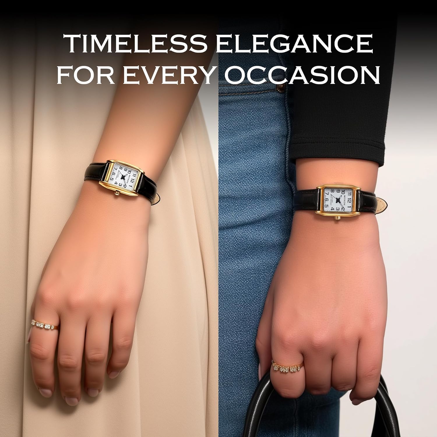 Miykon Dainty Vintage Tank Square Dress Watches for Women – Genuine Leather Band, Second Hand, Japanese Quartz, Water Resistant - Image 4