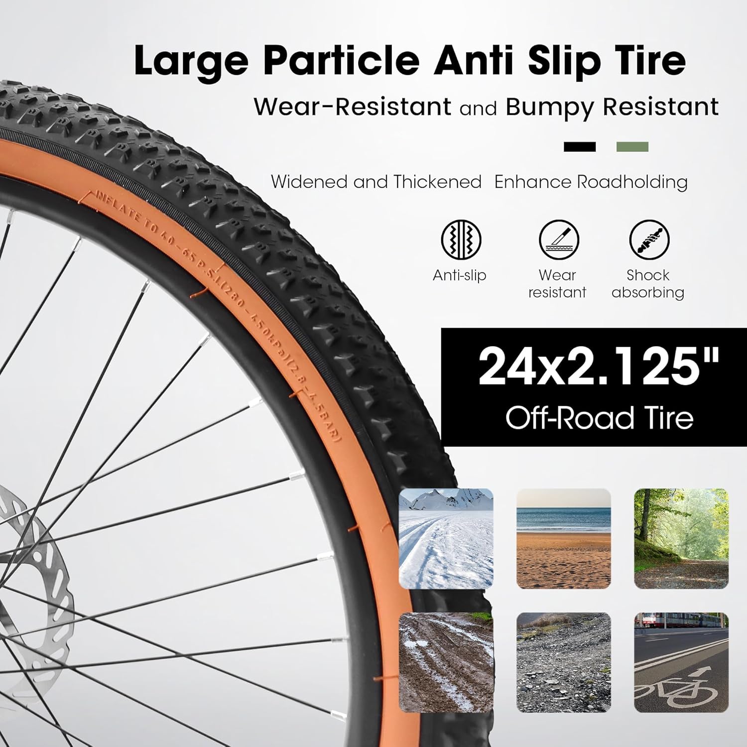 24&27.5 Inch Mountain Bike for Teenagers, High Carbon Steel Frame with Disc Brakes, Stylish Brown Edge Tires, Durable Commuter Bike for School & Outdoor Riding