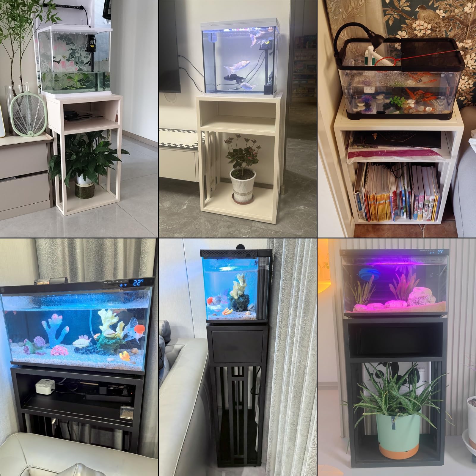 Stojak na Akwarium/Gady/Akwarium, Stolik pod Terrarium Metalowy, Nie Wymaga Montażu(Black,50x30x70cm/20x12x28in)
