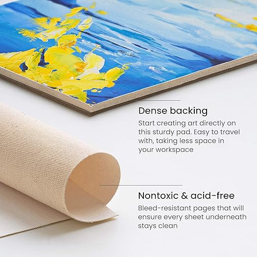 Miniatura 4 de ARTEZA Bloc de lona de 9 x 12 pulgadas, paquete de 1  10 hojas de papel de lienzo preimprimado para pintura acrílica, óleo y mixta