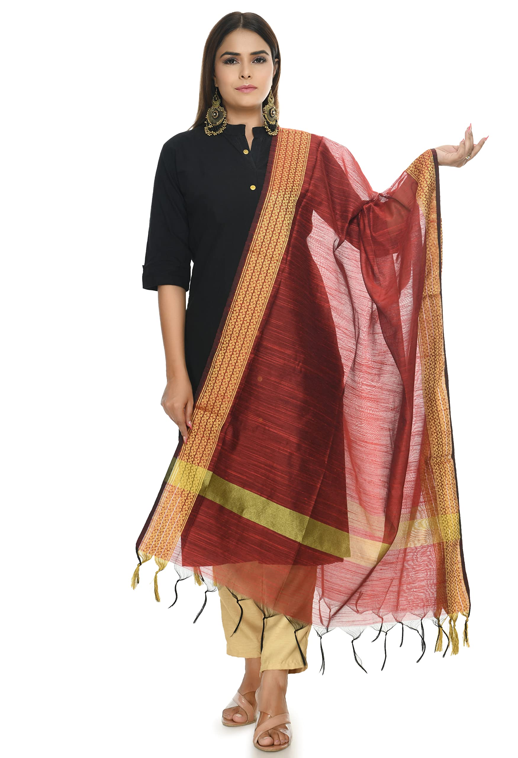 Handloom Cotton Maroon Dupatta, Pack of 1, MFD0049-image-12