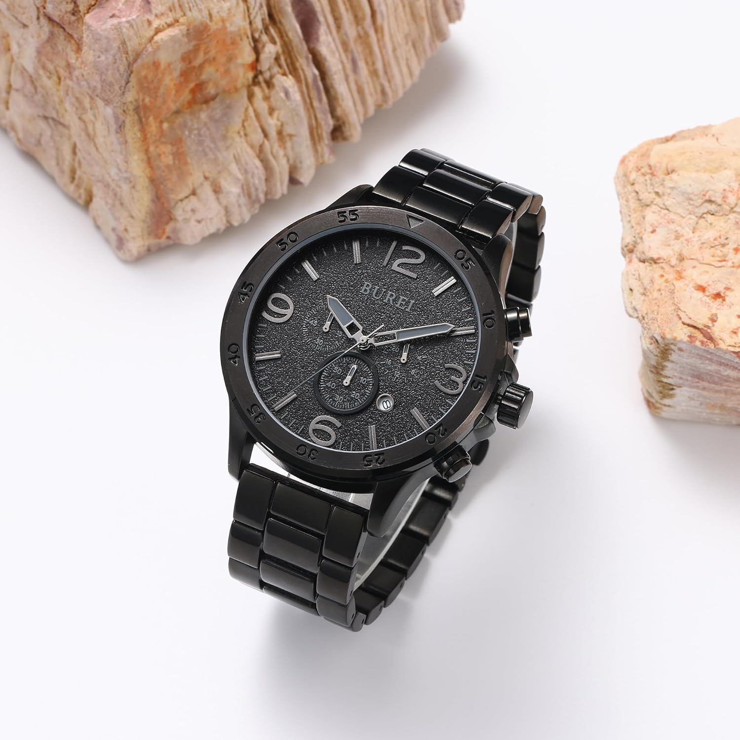 BUREI Men's Fashion Watch Analog Multi-Function Quartz Waterproof Watch Stainless Steel Strap - Image 2