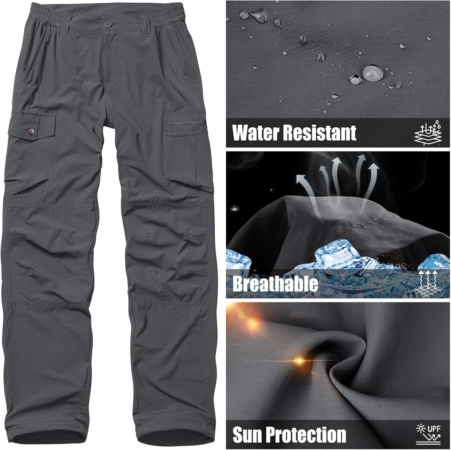 Mens Hiking Safari Pants Quick Dry Lightweight Water-Resistant Cargo Fishing Outdoor Work Pants with Multiple Pockets - Image 5