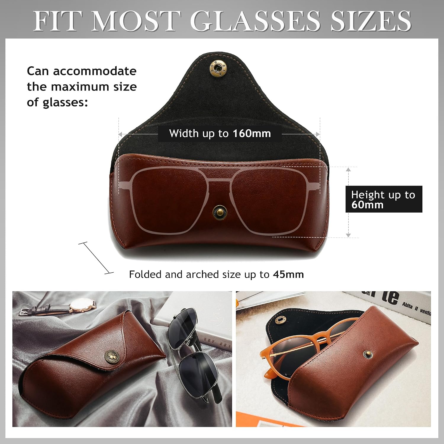 SUNGAIT Vegan Leather Glasses Case Portable Sunglasses Holder Hard Shell Slim Design Travel-Ready