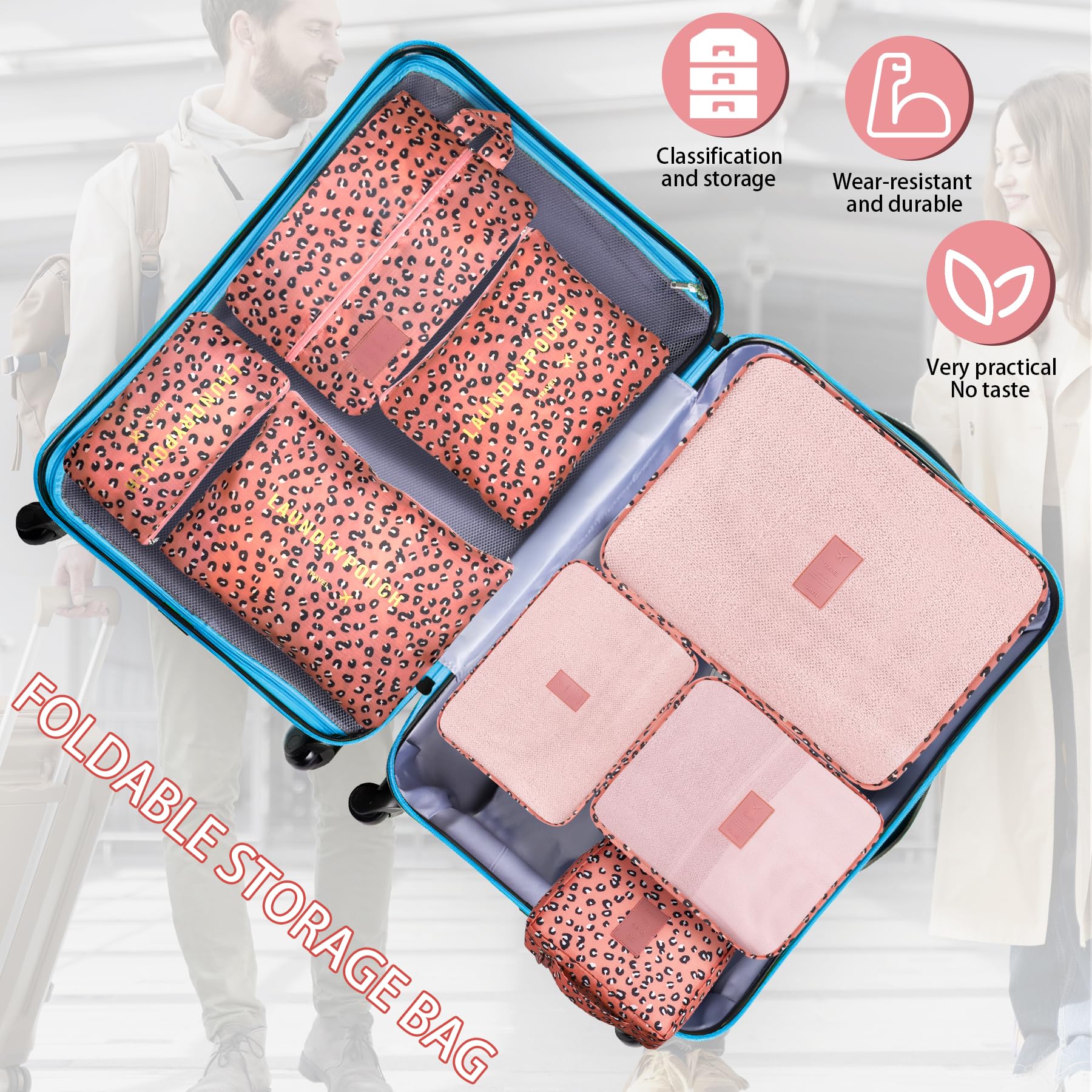 Coolzon Organizer Valigie Viaggio Set 8 Pezzi set, Cubi di Imballaggio Organizer Valigia Perfect Storage Travel Luggage Organizer per i vestiti,Cosmetici,Scarpe,Intimo,Pantera Rosa