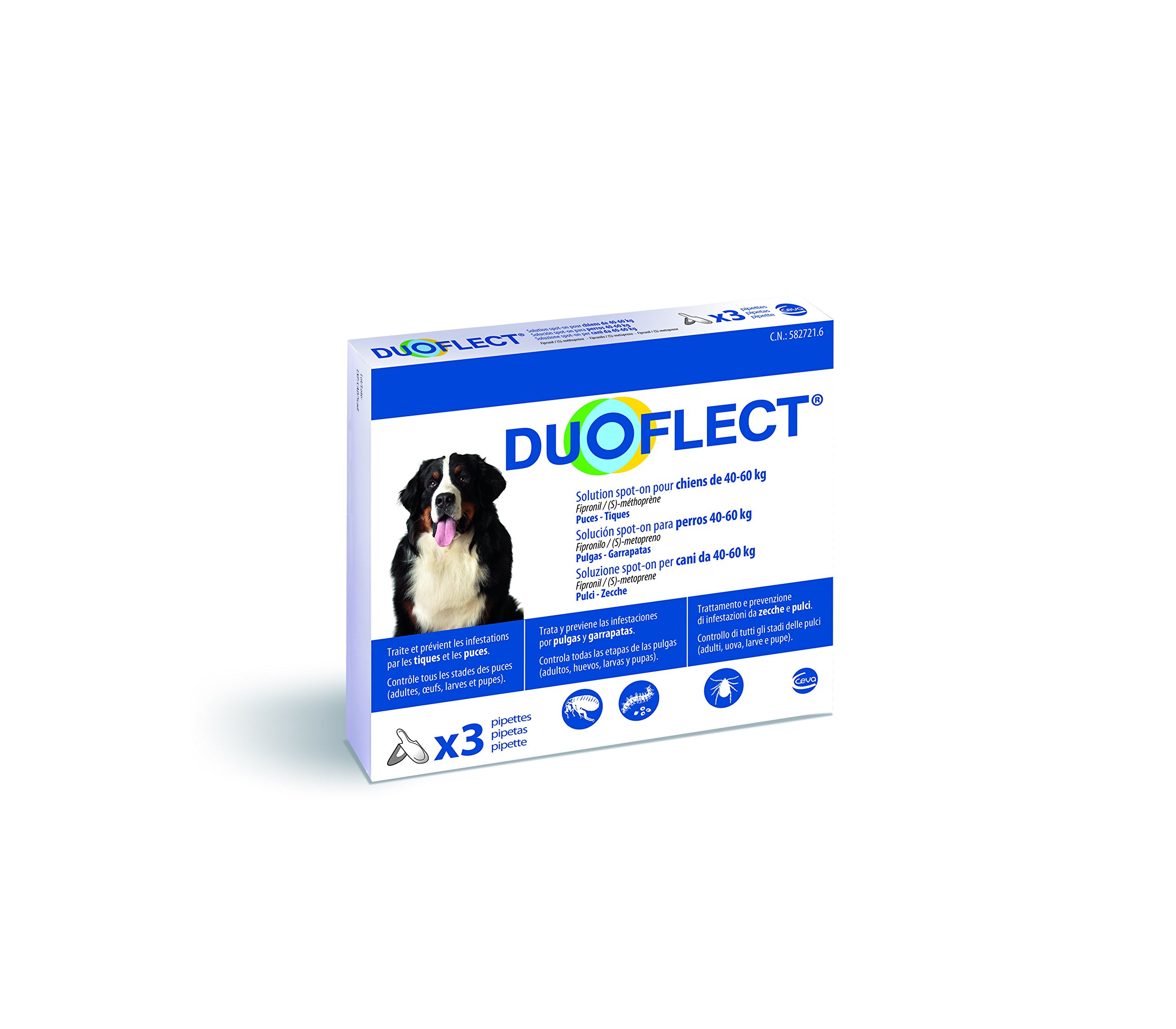 CEVA Duoflect 3 Pipettes de Solutions Anti Puces/​Poux/​Tiques pour Chien de 40-​60 kg