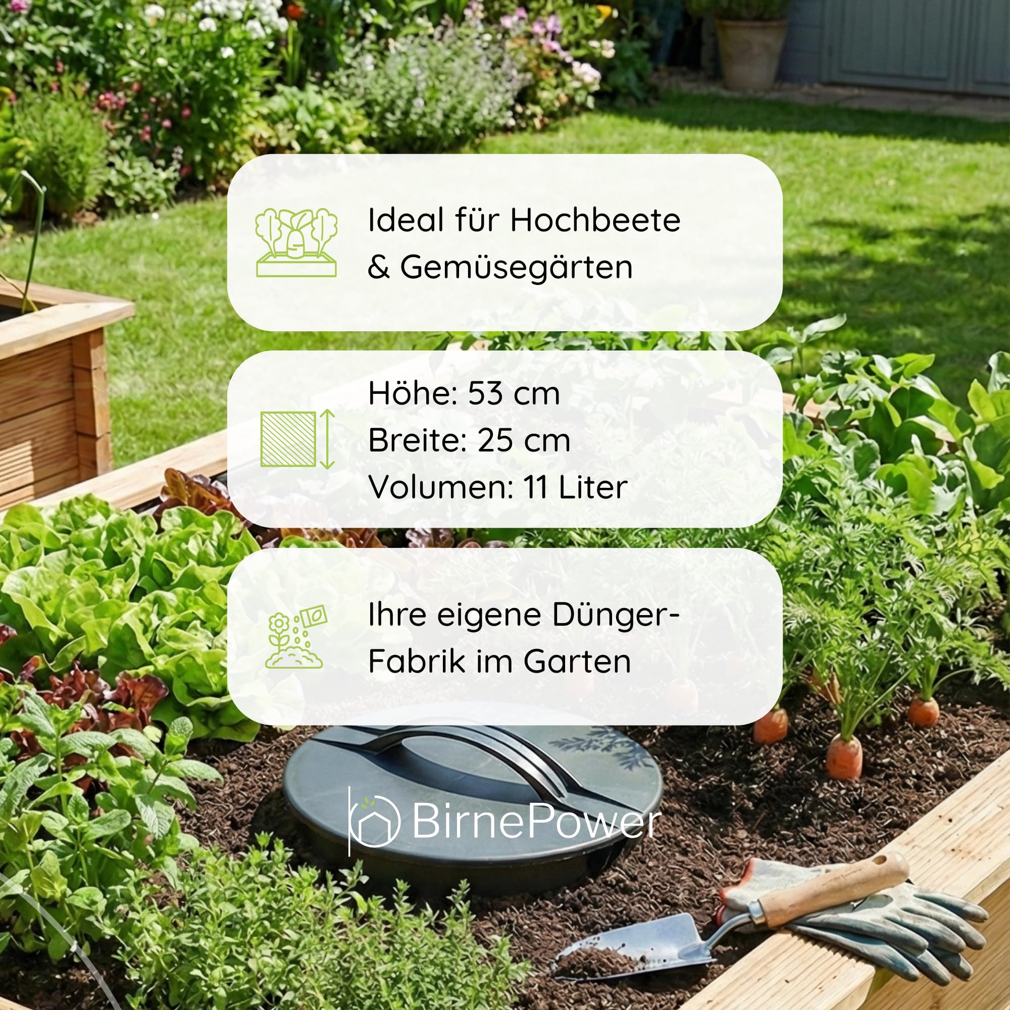 Unterirdischer Beetkomposter 11L für Garten & Hochbeet | Wurmkomposter zum Eingraben 53cm | Effektive Kompostierung von Küchen- & Gartenabfällen | Mit Deckel & Einsatzkorb, langlebiger Kunststoff